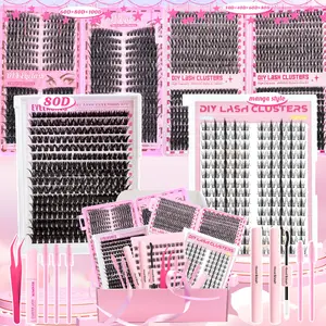Eyelash Extensions Set, DIY Eyelash Clusters, Mixed Styles, Natural Anime Manga Lashes, D Curl 9-16mm, Includes Tools, Glue & Tweezers