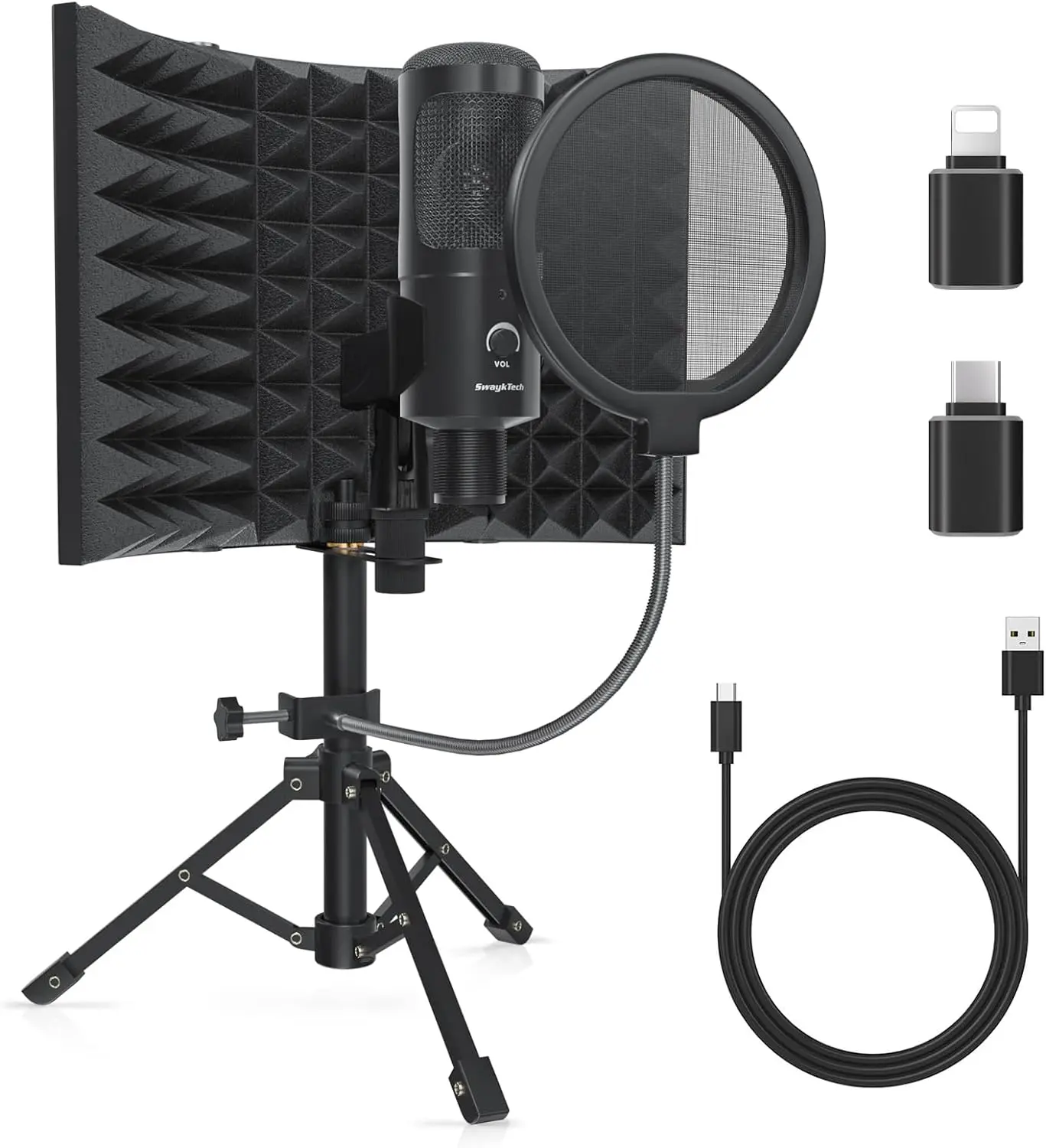 Studio Recording Microphone Isolation Shield with Pop Filter and Metal Tripod Stand, Studio Mic  SwaykTech