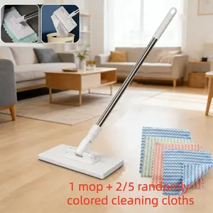 Hand-Free Automatic Mop + 2/5 Replacement Pads, Heavy-Duty Abs Structure, Space-Saving Design, Compatible with Standard Cleaning Cloth, Handheld Mop
