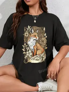 100% Cotton Unisex Cute Cottagecore Aesthetic Fox Lover Women Girls T-Shirt