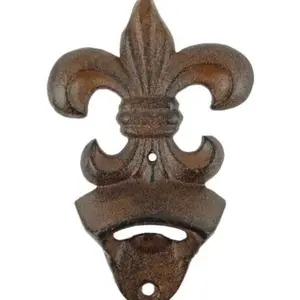 Cast Iron Fleur De Lis Beer Bottle Opener Wall Mounted Rustic Victorian Style