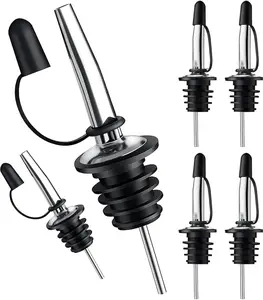 6-Pack Stainless Steel Liquor Bottle Pourers with Dust Caps – Leakproof Oil Dispenser Spouts for Alcohol, Olive Oil, Syrup & Vinegar | Durable Bar & Kitchen Pour Spouts (Dishwasher Safe, Silver)