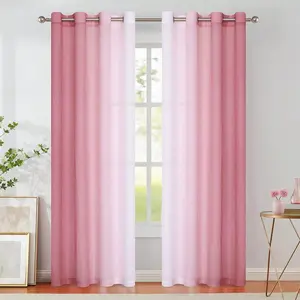2panels Gradient Color Sheer Curtains Set, Thin Voile Window Drapes for Bedroom & Living Room, Elegant Home Decor for Women, Home Decoration Curtain