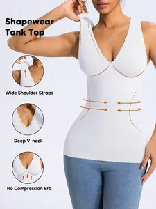 High Waist Shapewear Vest with Padded Bra, Seamless Slimming Vneck Top, Sleeveless Sexy Design, Spring & Fall Body Sculpting Underwear