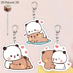 Cute Couple Keychain, & Acrylic Bear Panda Charm, Perfect Gift for Lovers, Anime Doudou Bubu Accessory, Ring Bag Pendant