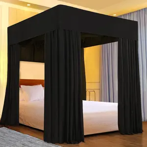 Bed Curtains King Bed for Girls, Curtains and Bed Curtains, Bed Curtains for Home Decorations (Pure Black, California King)