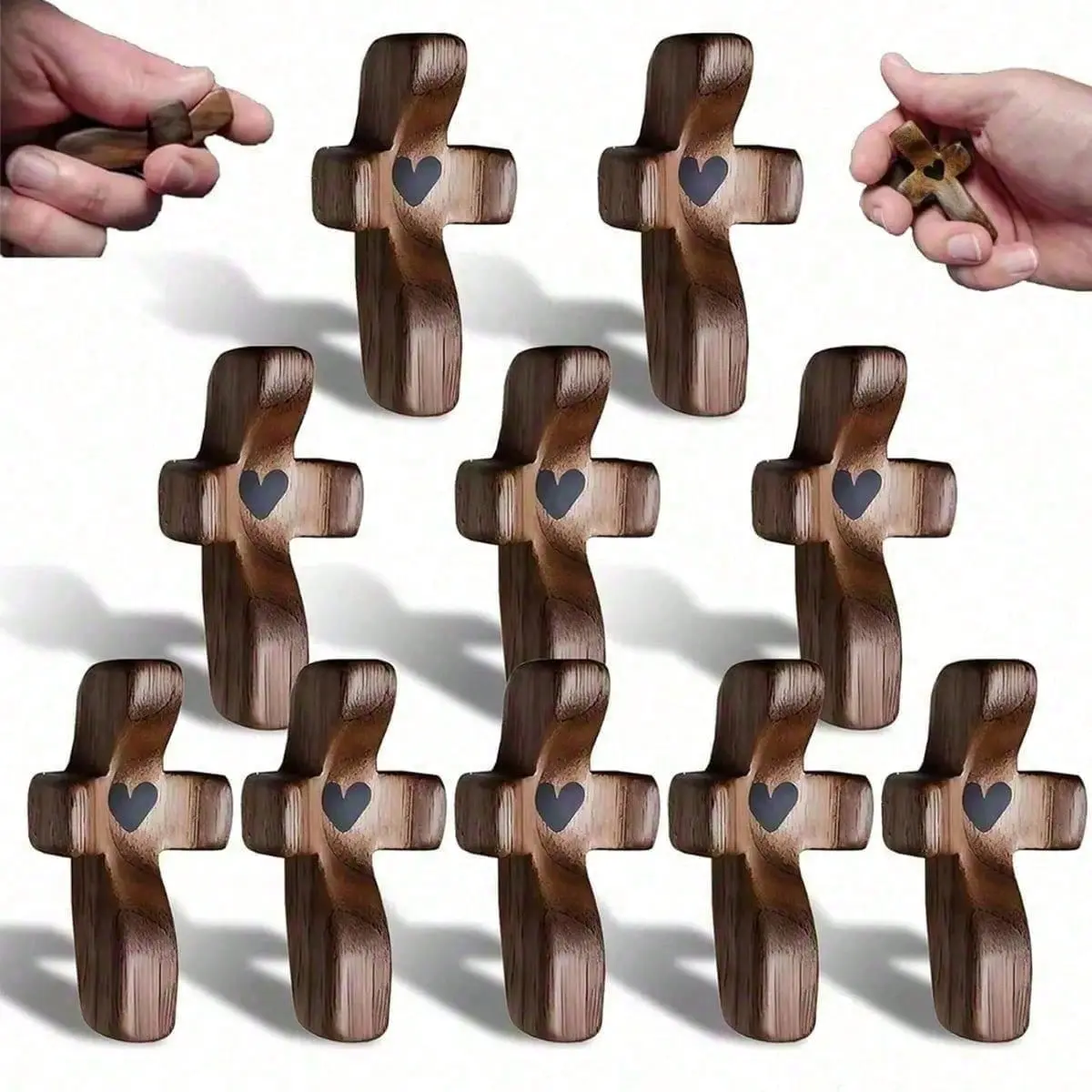 20Pcs Handcrafted Walnut Wooden Thumb-Style Palm Pocket Crosses - Stress-Relief Religious Decor, Christian Church Easter Gift (Home & Festive Party Supplies)