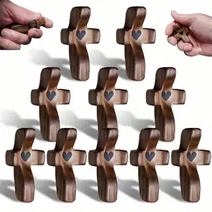 20Pcs Handcrafted Walnut Wooden Pocket Cross – Thumb-Style Stress-Relief Religious Ornament, Christian Gift For Easter & Church