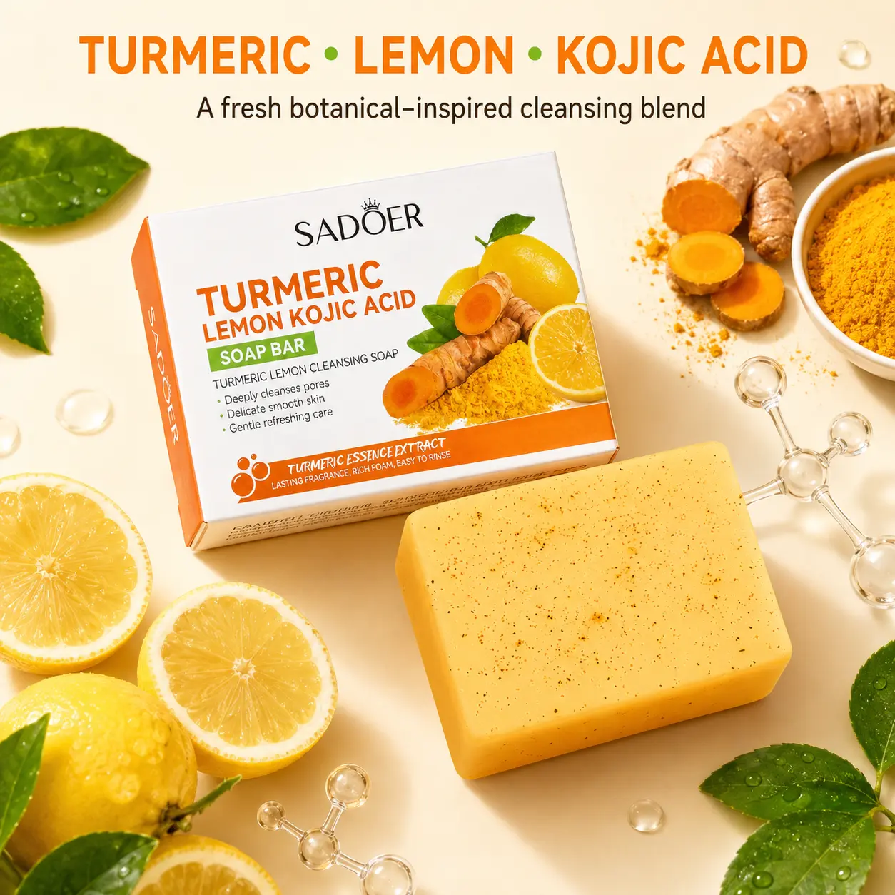 Turmeric Lemon Soap Bar, Rich Foam Daily Body Cleanser for Bath & Shower (Beauty & Personal Care) face soap Body Care Gentle