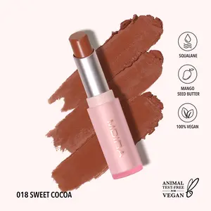 MOIRA | Signature Lipstick (018, Sweet Cocoa) | Creamy Lightweight Lipstick with Glossy Shine, Non-Sticky Finish | Infused with Mango Butter & Squalane for Hydrating Comfort
