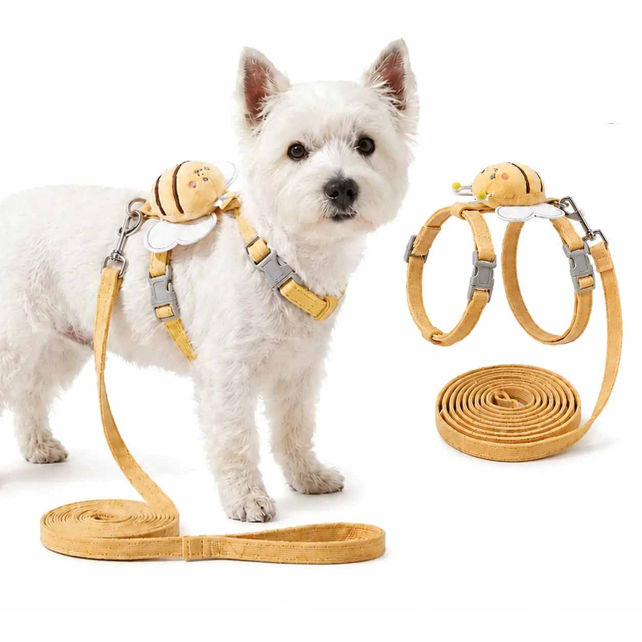 Cute Bee Corduroy Dog & Cat Harness and Leash Set - Escape-Proof No-Pull Pet Vest, Detachable Aluminum Alloy Secure Buckle, Soft Lightweight Collars & Harnesses & Leads for Small/Medium Pets