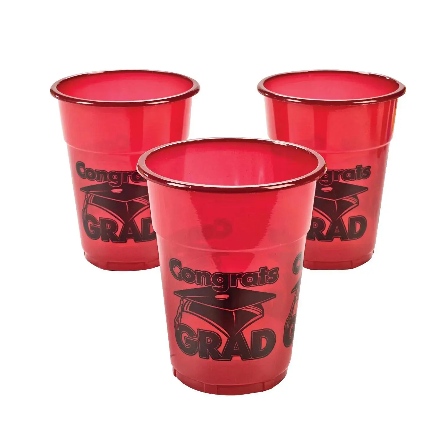 16 oz. Bulk 50 Ct. Burgundy Congrats Grad Cap & Tassel Disposable Plastic Cups