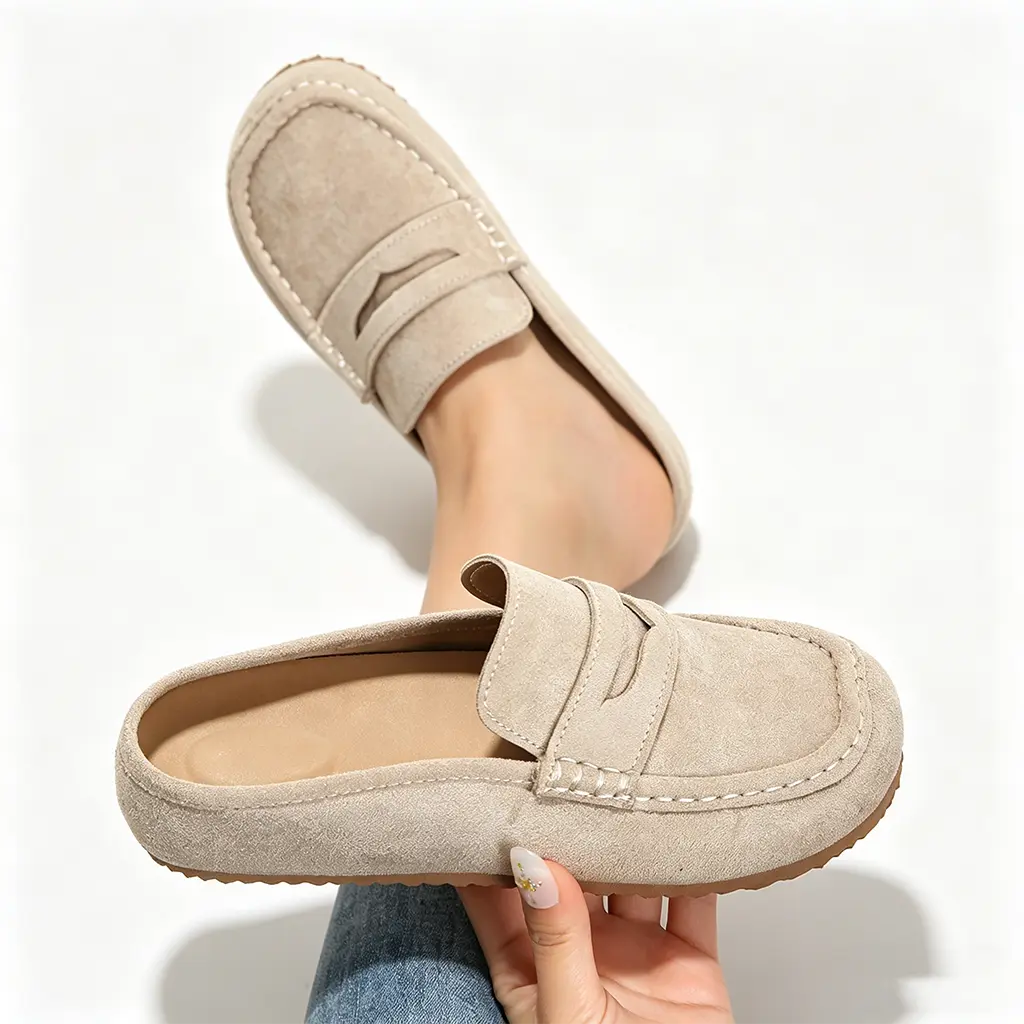 Women's Classic Slip-On Penny Loafers, Minimalist Round Toe Faux Suede Shoes with Arch Support & Non-Slip Sole for Casual Wear, Footwear, Women's Shoes, 0.5 Cm, Ankle, Tpu, Synthetic, Breathable Cloth, Cushioned Rubber, Low Heel, All Seasons, Closed Toe,