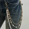 【Black Friday】Vintage Glamorous Colored Rhinestone & Imitation Pearl Waist Chain for Ladies, Trendy Decorative Cross Pants Chain