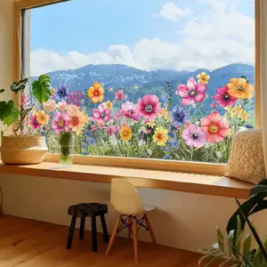 A set (30*45cm*3pcs) of colorful flower glossy oil new technology spring and summer static stickers, Decoration Sticker, window stickers for decorating windows, can be used for home windows, glass doors, window stickers, DG11002