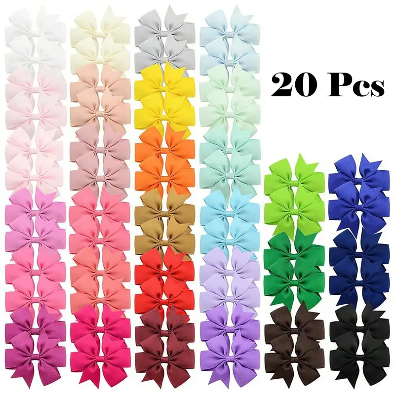 Random Color Bow Decor Hair Clip (20pcs) Hair Clip Set, Cute Colorful Hair Accessories for Girls, Simple Style Plain Color Hair Clip for Daily Use