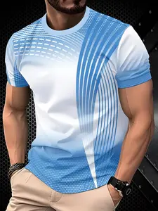 Men's Short Sleeve 3D T-Shirt, Sporty Design, Cool Breathable Fabric, Casual Slim Fit, All Season Wear, Perfect for Daily & Sports