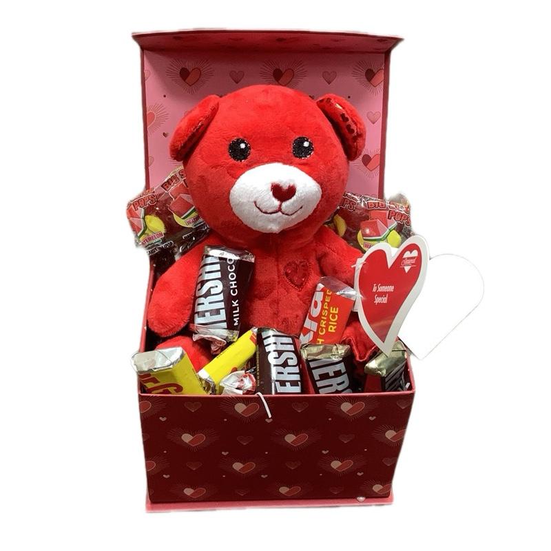 Sweetie Valentine's Day Basket with Plush Bear & Assorted Candy Treats Perfect for Holiday Gifting and Sweetheart Gifts Party Favors Assortment
