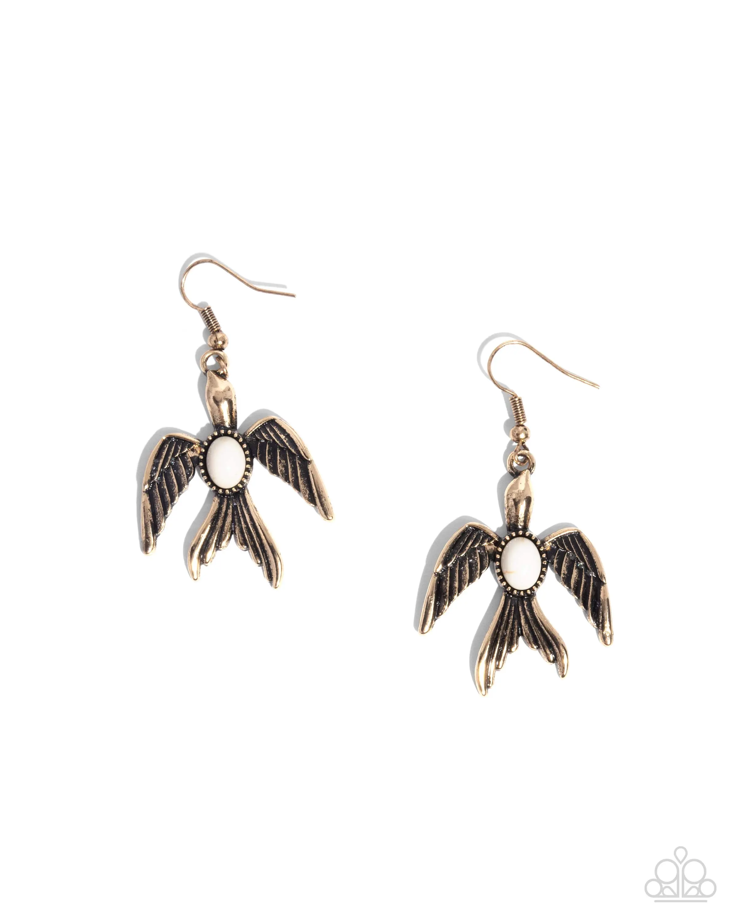 Soaring Stones -  White Stone Gold Bird Earrings - Paparazzi
