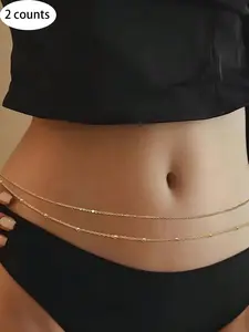 Women's Elegant Double Layer Waist Chain, Fashionable Body Jewelry for Party & Daily Clothing Decor, Trendy All-match & Exquisite Jewelry for Birthday Gift, Waist Beads