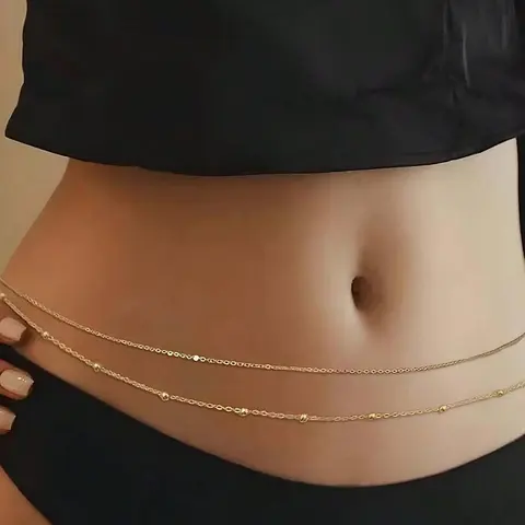 Women's Elegant Double Layer Waist Chain, Fashionable Body Jewelry for Party & Daily Clothing Decor, Trendy All-match & Exquisite Jewelry for Birthday Gift, Waist Beads, Body Chains, Body Jewellery