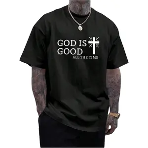Summer Christian Cross Graphic Print Short Sleeve Jesus T Shirts Crewneck Tee Tops