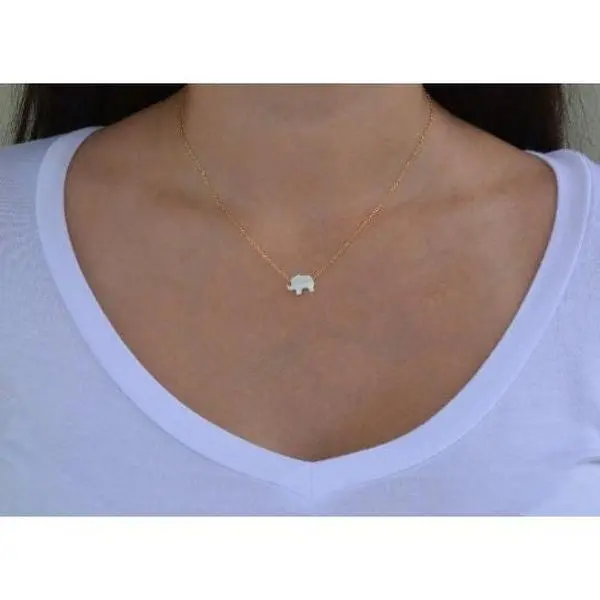White Opal Sterling Silver Mini Elephant Necklace