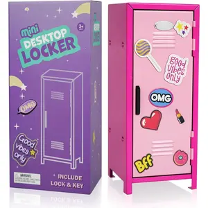 Mini Locker with Lock and 2 , 24 count  Stickers, Miniature Storage Locker for Desk, , Bedroom, Office, &Rose