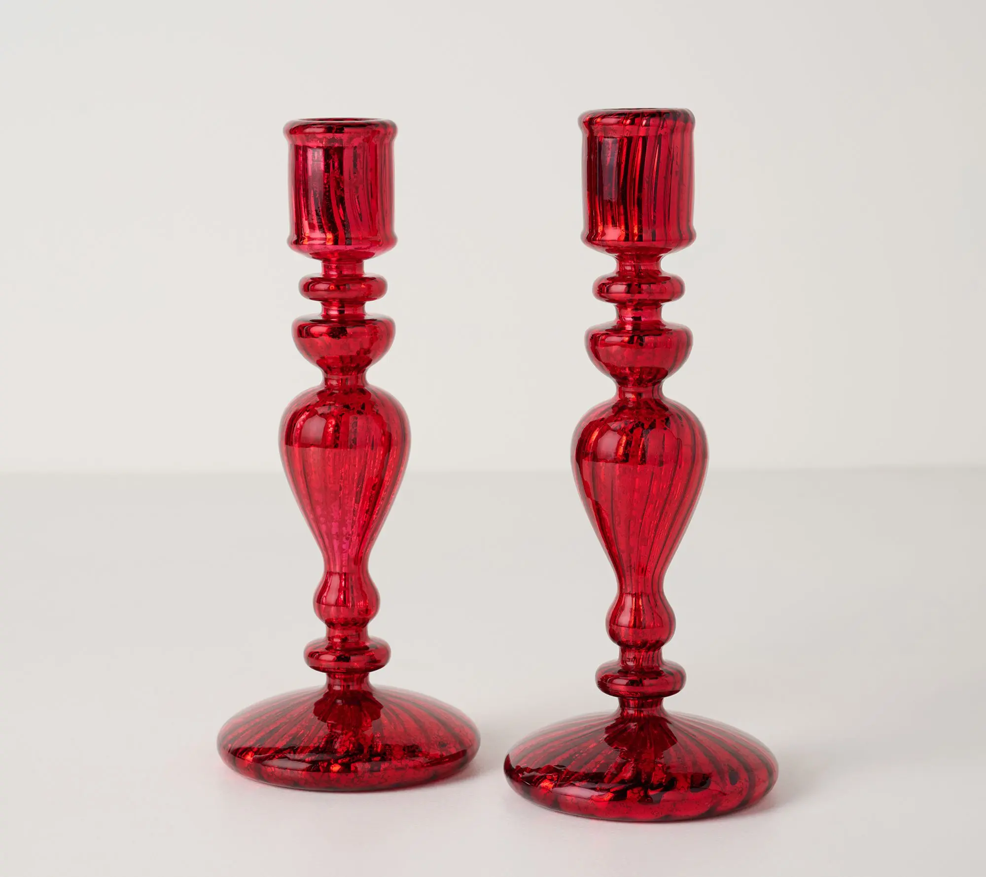 Set of 2 8.5" Mercury Glass Taper Candle Holders by Valerie