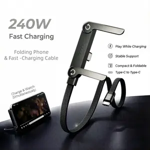 INVISIBLE STAND CABLE  – 240W 2-in-1 Braided Type-C Fast Charging with Phone Holder, Perfect for Gaming & Office (Black)