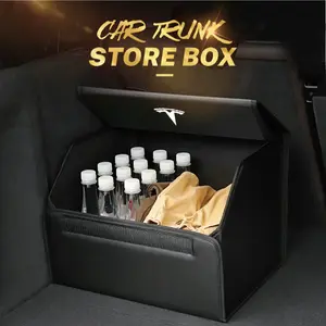 Storage Box Leather Multipurpose Collapsible Car Trunk Storage Organizer For Tesla Model 3 Model S Model X Model Y Cybertruck Roadster SpaceX