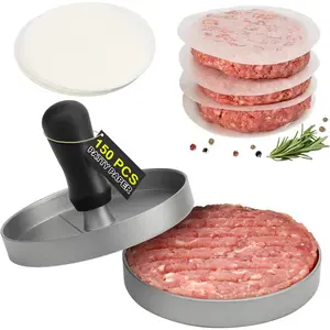 Burger Press 150 Patty Papers, Non-Stick Hamburger Patty Maker with Wax Paper,  Burger Maker for Kitchen BBQ Grill