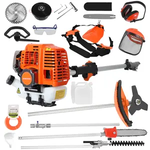 5 in 1 Lawn Mower, 52CC Gas Weed Trimmer, Cordless Hedge Trimmer, 2-Stroke Brush Cutter, Handheld Chainsaw Hedge Pruner