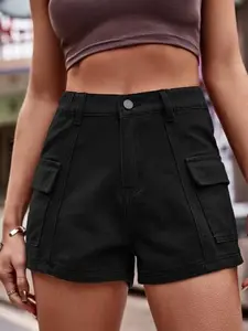 High Waist Denim Shorts with Pockets