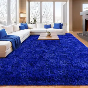 PLUMLIK Bright Blue Area Rug for Living Room, Soft Shaggy Carpets for Living Room, Chic Home Decor Aesthetic, Upgrade Non-Slip Fluffy Rug, Ideal for Gifting on Mother's Day, Housewarming & Easter, Dry Clean Only, With 4 Carpet Stickers