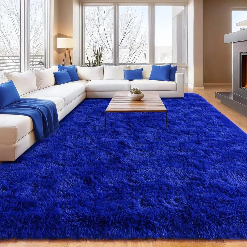 【Moving Season】PLUMLIK Bright Blue Area Rug for Living Room, Soft Shaggy Carpets for Living Room, Chic Home Decor Aesthetic, Upgrade Non-Slip Fluffy Rug, Ideal for Christmas Gifts, Housewarming Gift