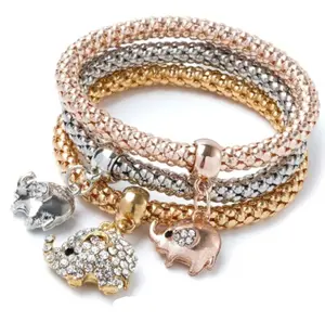 3pcs Stackable Bracelets with Charms - Gold, Rose Gold and Silver Colors - Fashion Jewelry Set