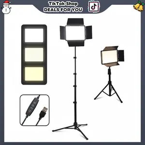 10" 3-Color LED Video selfie Light Panel Kit with Barn Doors & 57" Retractable Tripod, Dimmable 2500K-8500K for YouTube TikTok Live Streaming Makeup Photography Zoom Calls Video Recording Studio Lighting Setup#valentine's day gifts#Spring Break