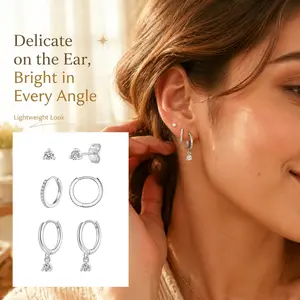 Set of 3 Silver Hoop Earrings — Delicate Mini Studs,   Mother’s Day Gift ,Mom Jewelry , Stackable Design, Hypoallergenic Copper Ear Cuffs/Ear Hooks, Women’s Gold Jewelry Gift, Fashionable Earring Set ,cartilage earrings