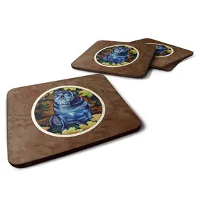 Old Black Pug in Fall Leaves Foam Coaster Set of 4 7159FC