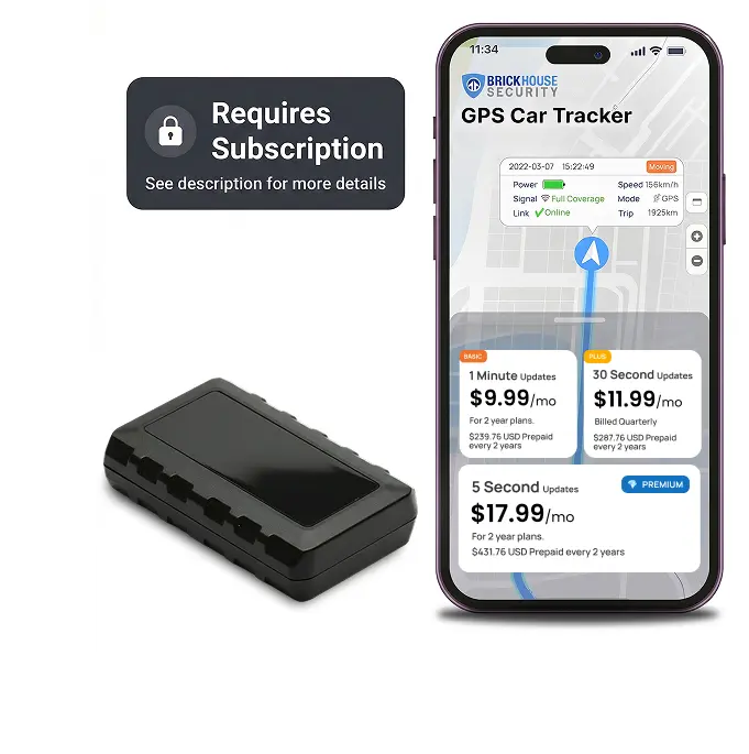 BrickHouse Security MotoTrack Wireless Hidden Compact GPS Tracker - Cancel Anytime Subscription Required, Manufacturer Warranty, Live Speed Alerts, Speed Monitoring, Mileage Tracking, Anti-Theft, Fleet Mgmt, Real-Time Location for Motorcycles, Cars/Trucks