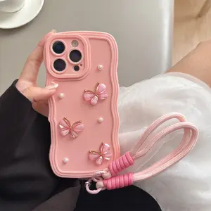 Phone Case: Bow Pearl Protective Case, Phone Case with Wrist Strap, Textured Phone Case, Beauty Phone Case, Compatible with iPhone 17 Air/16/16 Plus/16 Pro/16 Pro Max, 15/15 Plus/15 Pro/15 Pro Max, 14/14 Plus/14 Pro/14 Pro Max, 13/13 Pro/13 Pro Max