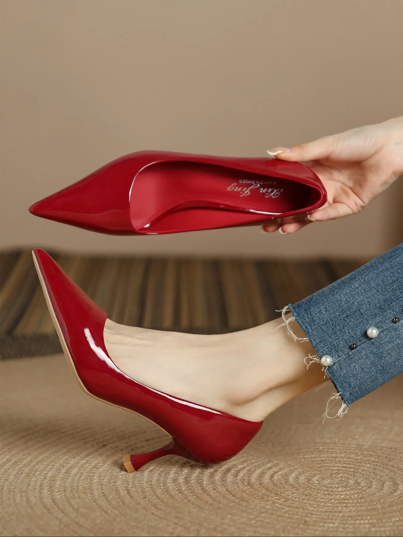 French Style Pointed Toe Stiletto High Heels, Sexy PU Leather Shoes for Women, Soft Sole Commuter Wedding Single Shoes