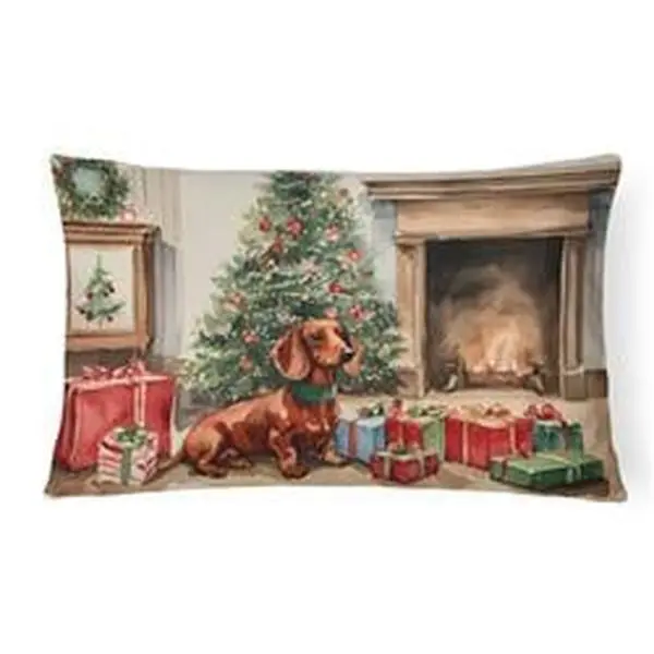 Unisex Dachshund Christmas Polyester Pillow, 16x12 in Fade-Resistant Water-Resistant Textile for Festive Decor, Holiday Cheer, Patio/Porch
