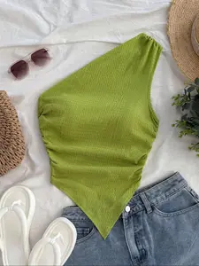 Women's Solid Color Asymmetrical Hem Tank Top, Casual Minimalist Sleeveless Summer Top for Daily Wear