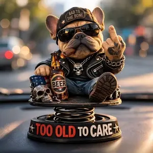 Too Old to Care Dashboard Bobblehead, Fun Car Accessory, Head Movement Bulldog Design, Perfect for Dashboards, Unique Decorative Item