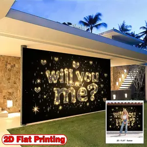 2D FLAT Banner, 1pc Sparkling Will You Marry Me, Polyester home decoration background banner, suitable for living room, bedroom and other indoor and outdoor decoration, a perfect gift for parties and festival celebrations