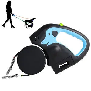 Double Retractable Dog Leash with LED Light – Tangle-Free Dual Lead for Two Dogs, Auto Lock & Anti-Slip Handle