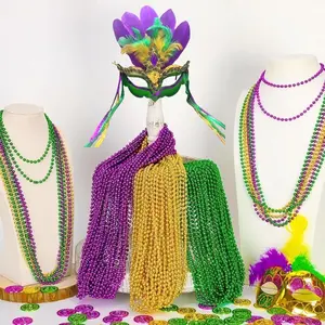 Festival Gold Beaded Necklace Costume Accessory, Elegant Beaded Necklace, Parade Throwing Party Decoration, Festive Jewelry for Celebrations