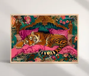 Sleeping Tiger Print - Tiger Bedroom - Maximalist Wall Art - Maximalist Tiger Print - Tiger Wall Art - Maximalist Tiger Art